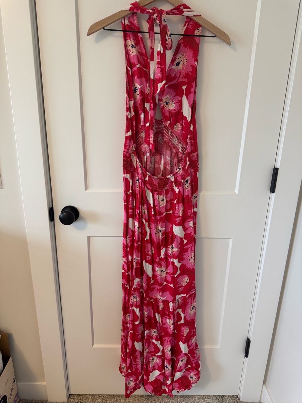 Pink Floral Halter Maxi Dress, Size XL - Picture 4 of 4